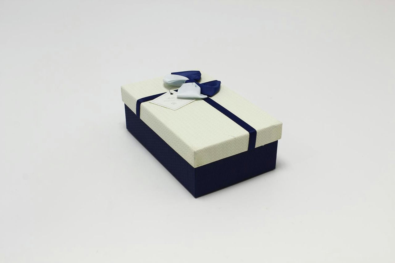 Коробка прямоугольник с бантом 19*12*6,6 см, синия/белая крышка (Арт) 720614/14-3А