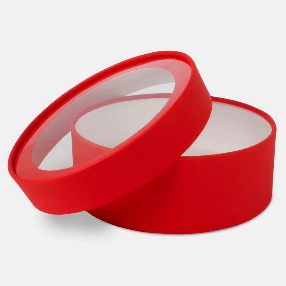 Подарочная коробка круглая с прозрачным окном D18хH6 см, Красный