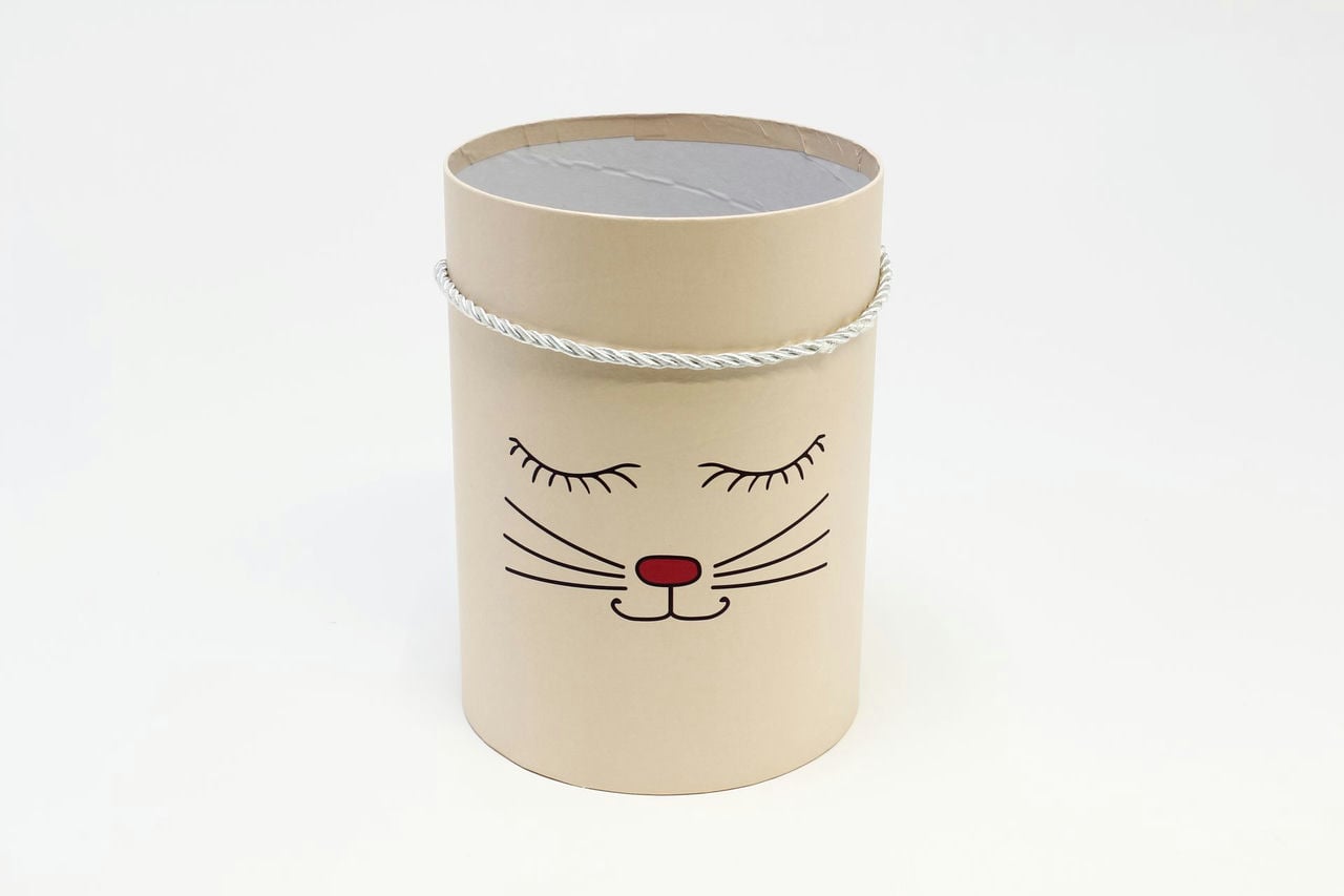 Коробка цилиндр "Котик" 21,5*15 см Розовый (без крышки) (Арт) 88008576-2
