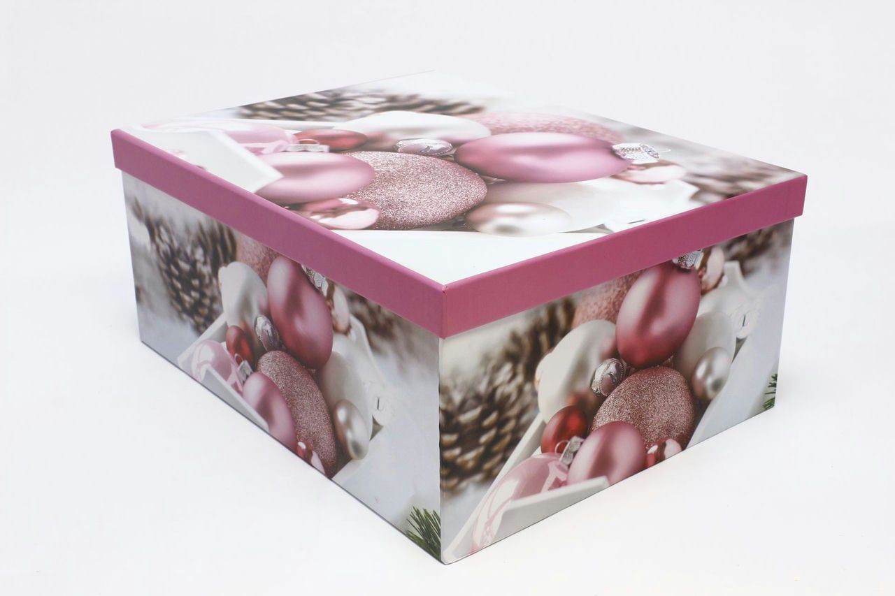 Коробка НГ прямоугольная 37,5*29*16 см "Розовые шары" (Арт) 730605/1655-1