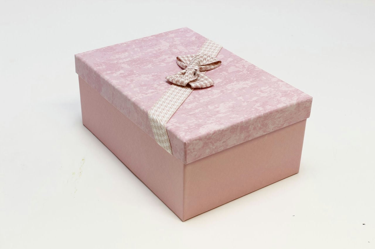 Коробка прямоугольник "Классика" с бантом, Розовый 23*16*9,5 см (Арт) 7201580/2-1
