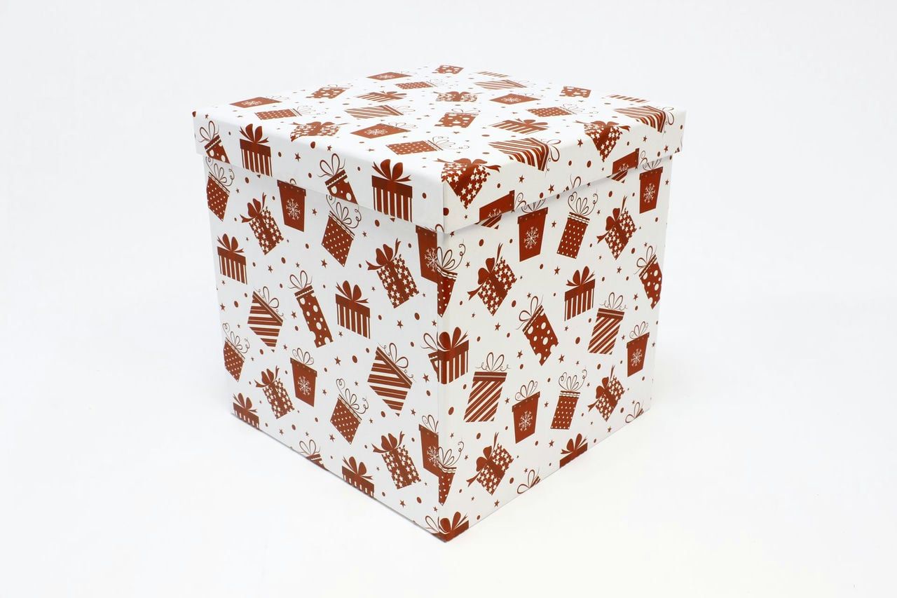 Коробка НГ Куб "Подарки" Белый 24,5*24,5см (Арт) 730601/1689-2