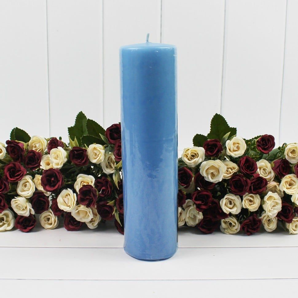 Свечи для декора - Цилиндр 50 мм Н150 мм, "парафиновая" голубой