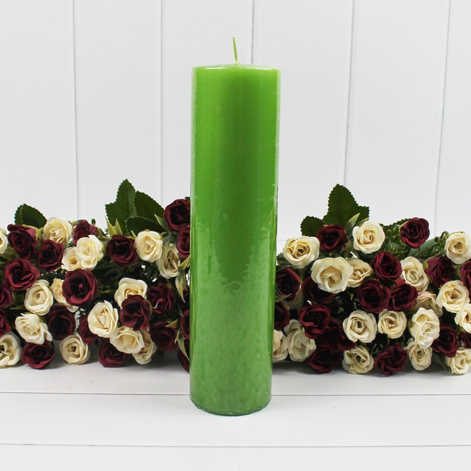 Свечи для декора - Цилиндр 50 мм Н200 мм, "парафиновая" светло зеленый
