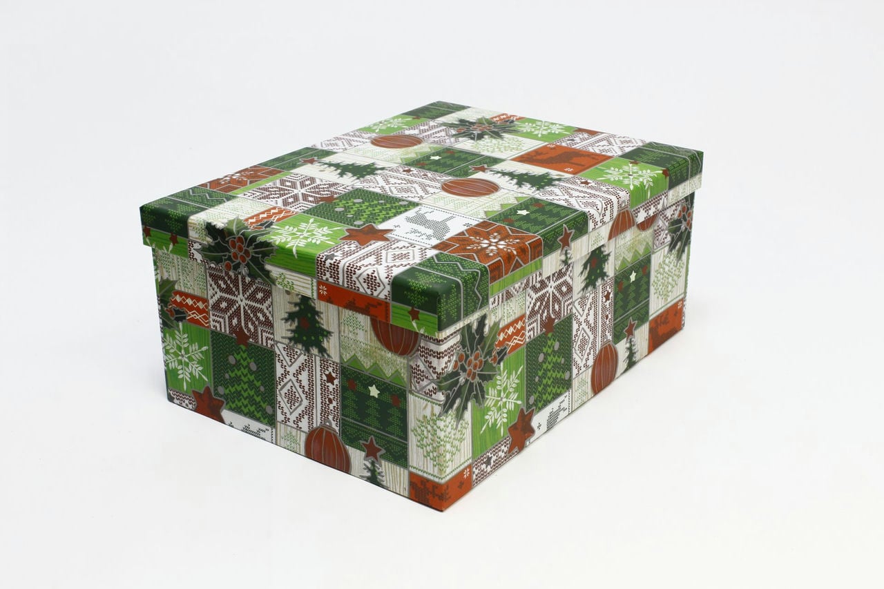 Коробка НГ прямоугольная 30*22,8*13,3 см "Новогодние узоры" (Арт) 730604/1330-3