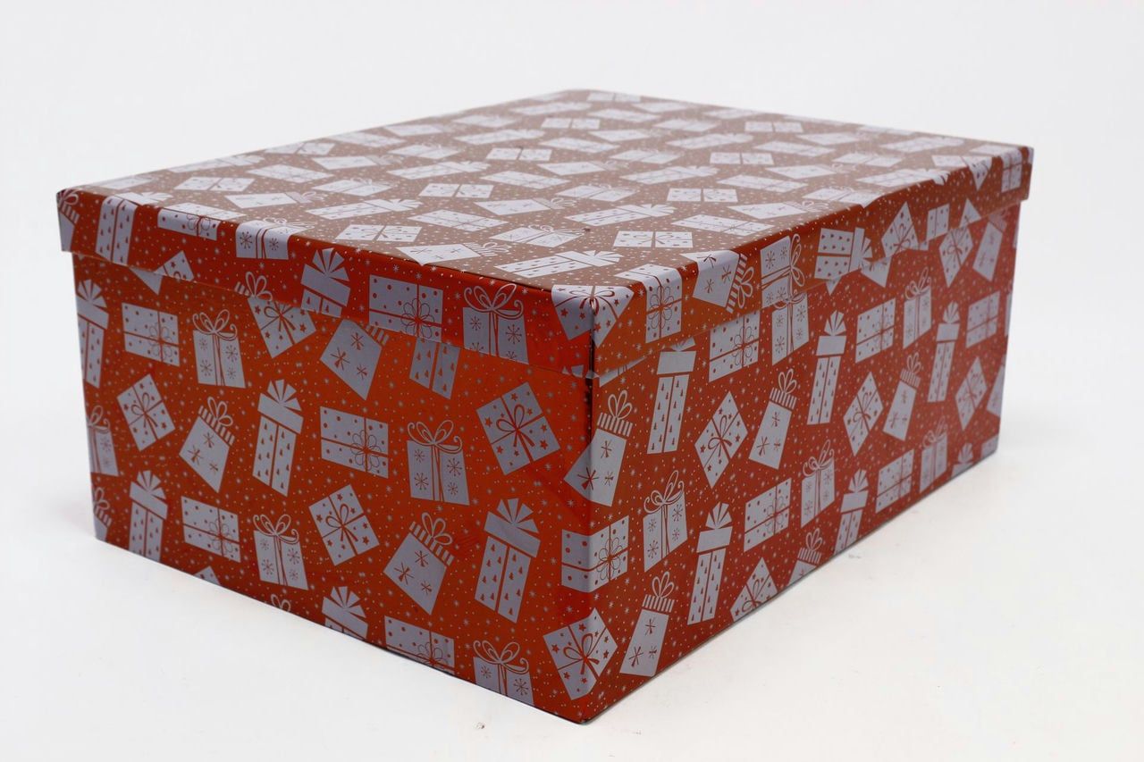 Коробка НГ прямоугольная 37,5*29*16 см "Подарки" Красный (Арт) 730605/1637-1