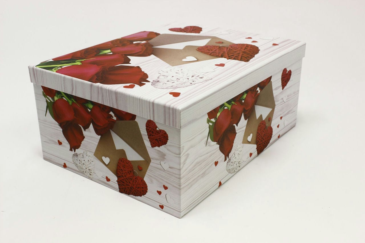Коробка прямоугольная "Сердца и розы" 37,5*29*16 см (Арт) 721605/1496-1
