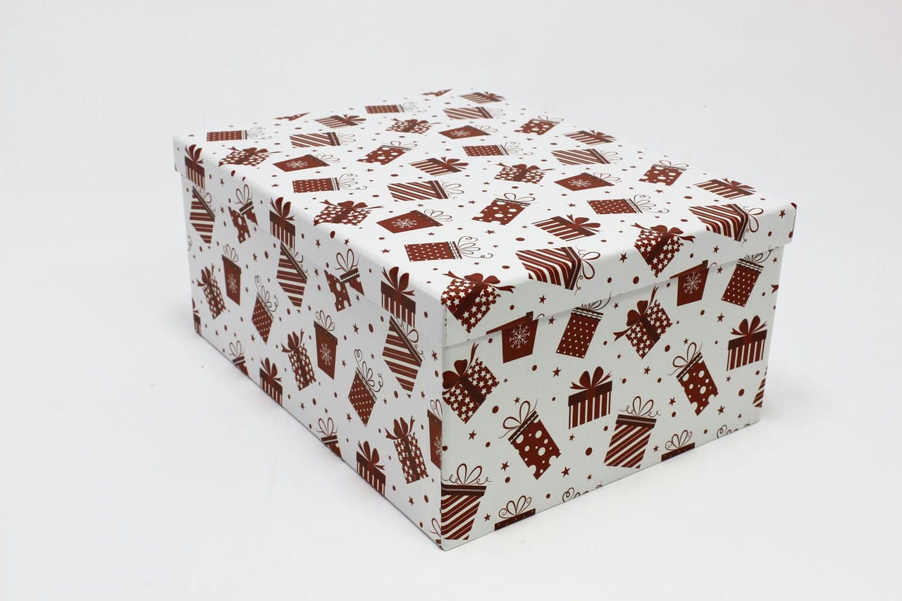 Коробка прямоугольная 34*26*15,3 см "Подарки" Белый (Арт) 730604/1689-1