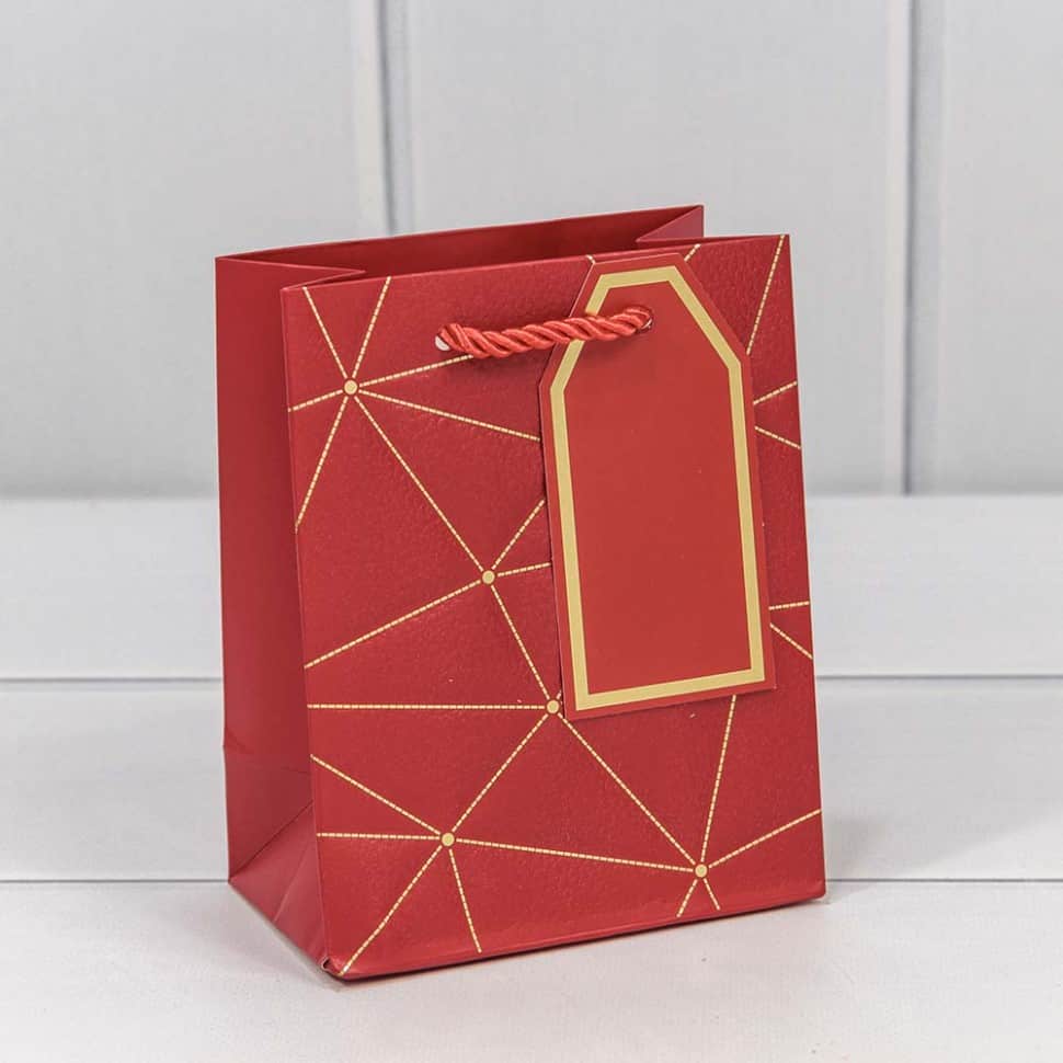 Пакет подарочный с тиснением "Треугольники" Красный 12*15*7 см