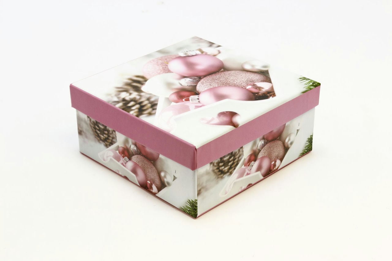 Коробка прямоугольная НГ 14,5*14,5*7 см "Розовые шары" (Арт) 4829227-1