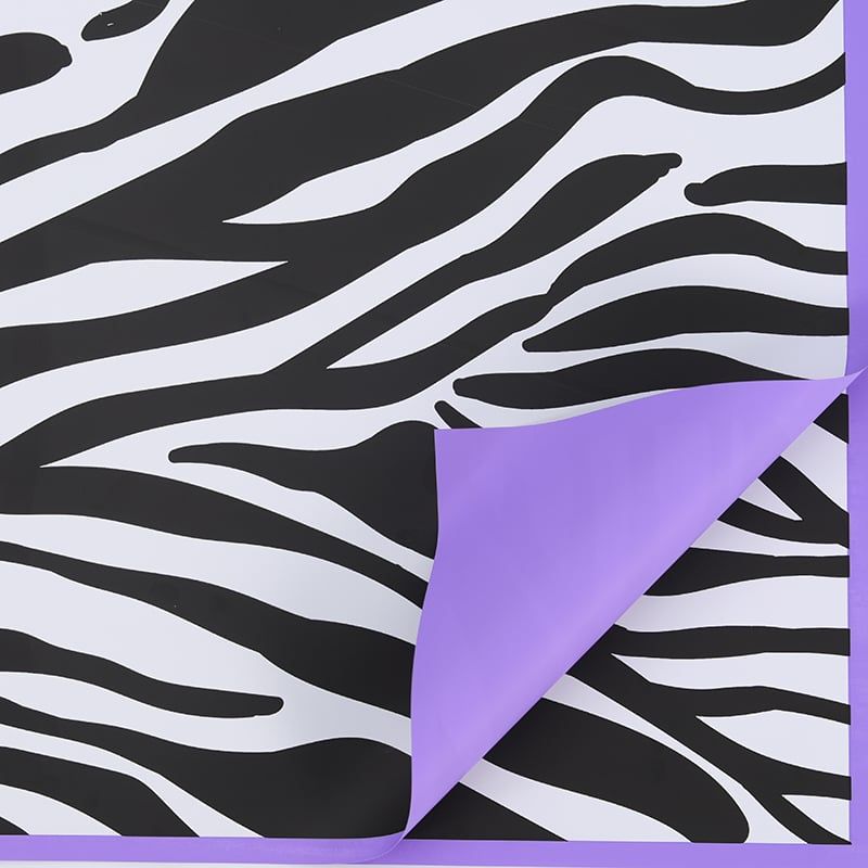 Пленка матовая двусторонняя "Animals" Зебра 58*58 см 20 листов Фиолетовая (03)
