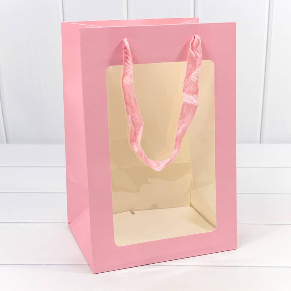 Пакет подарочный с окошком Розовый 20*30*16 см