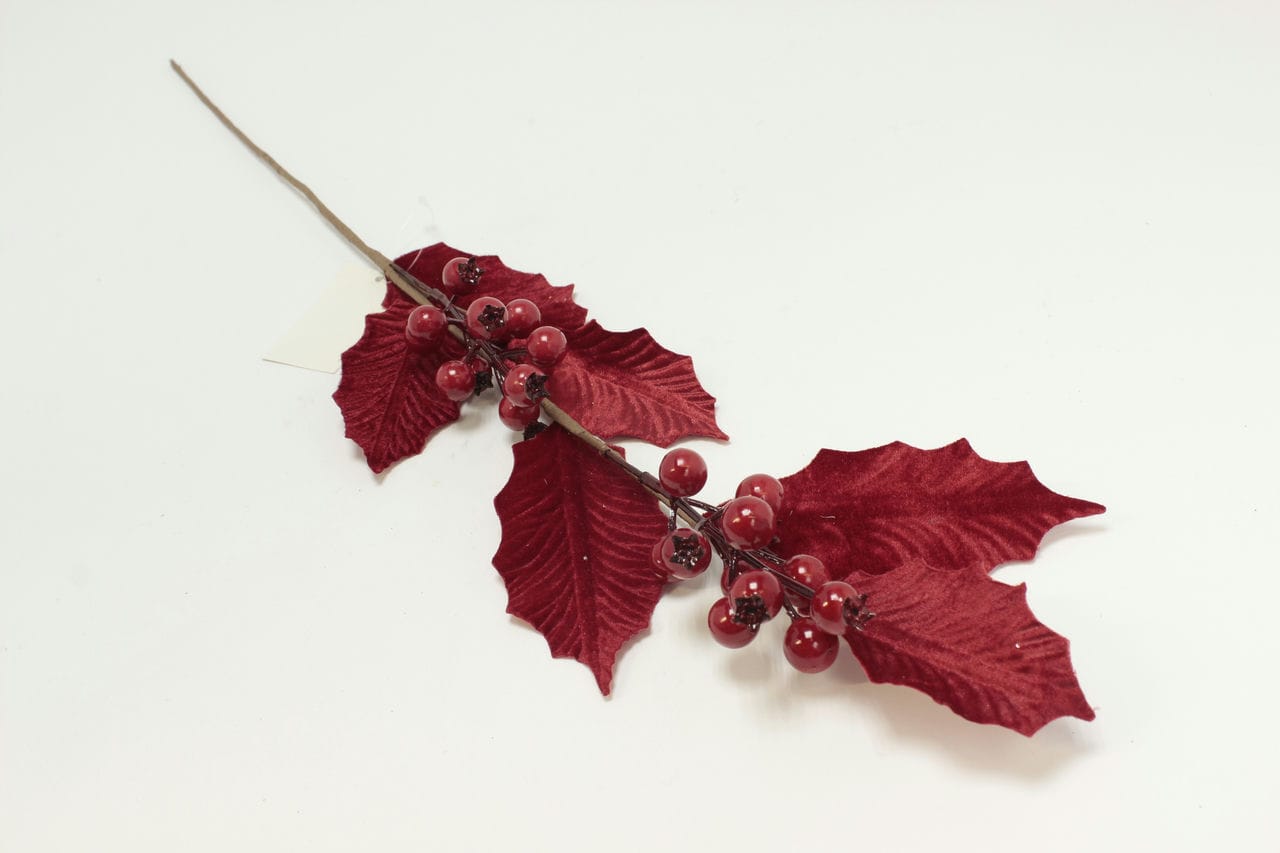Ветка с бархатными листьями и красными ягодами, H76 см