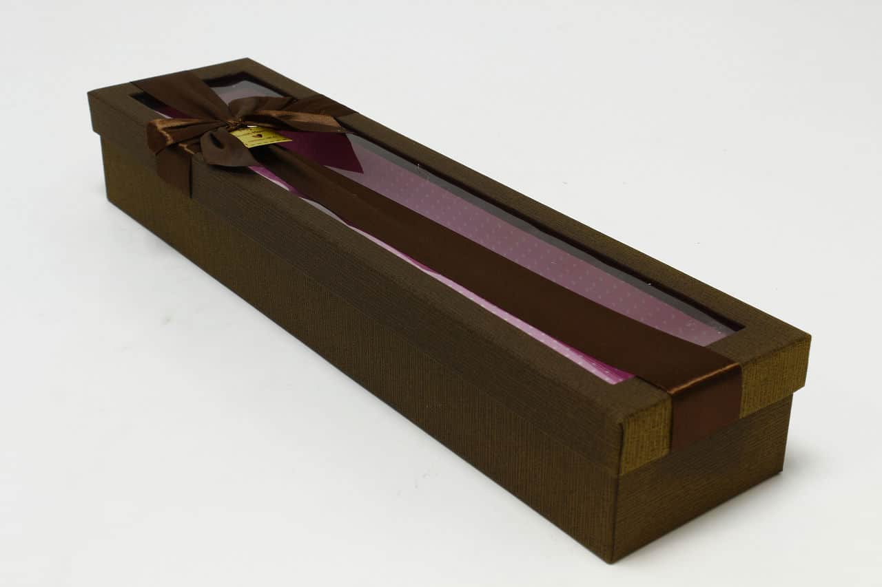 Коробка прямоугольная "атласный бант" 47,5*11,5*8,6 см, Шоколадный (Арт) 720687/5-1