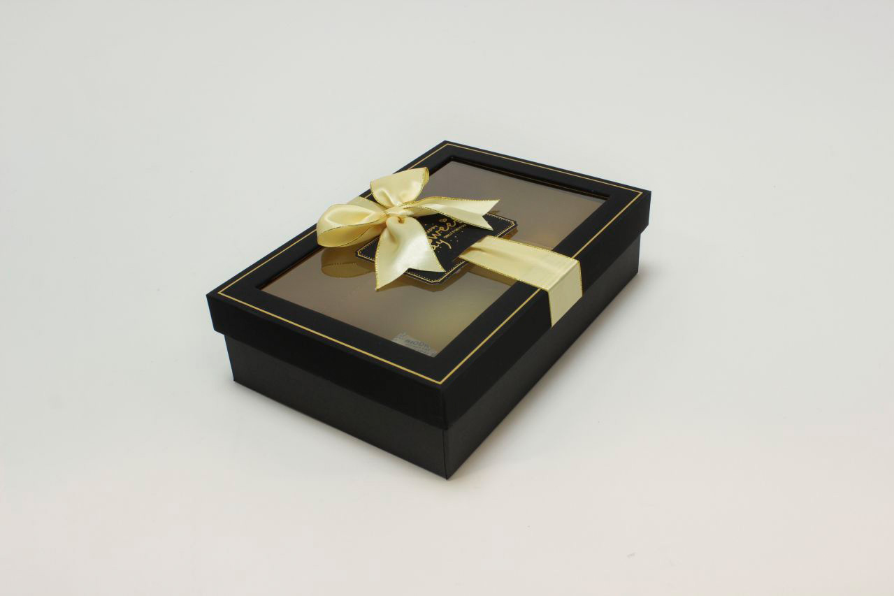 Коробка Прямоугольная с окошком и бантом "luxe" 24,5*17*6,5 см, Чёрный (Арт) 72091306/7-3
