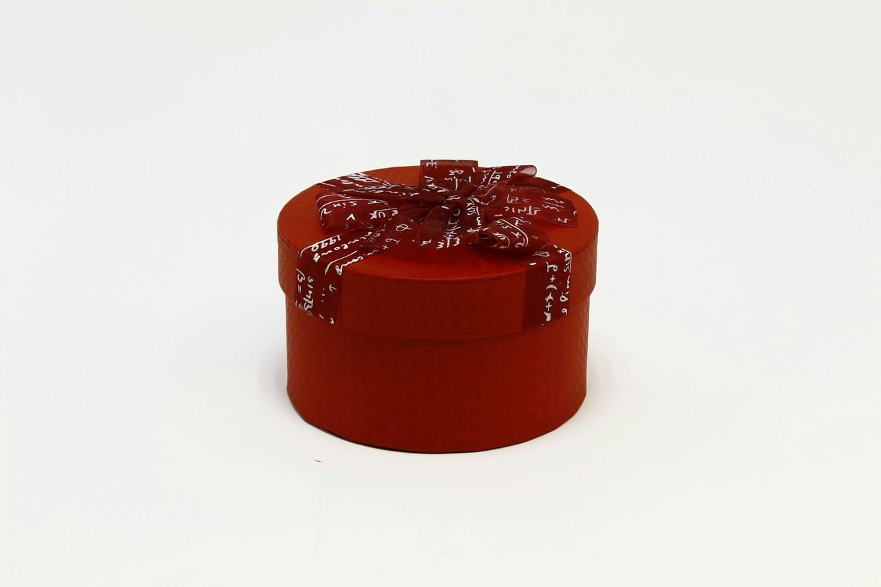 Коробка круг с бантом из органзы D13,5*8 см, Красная (Арт) 720654/1-3