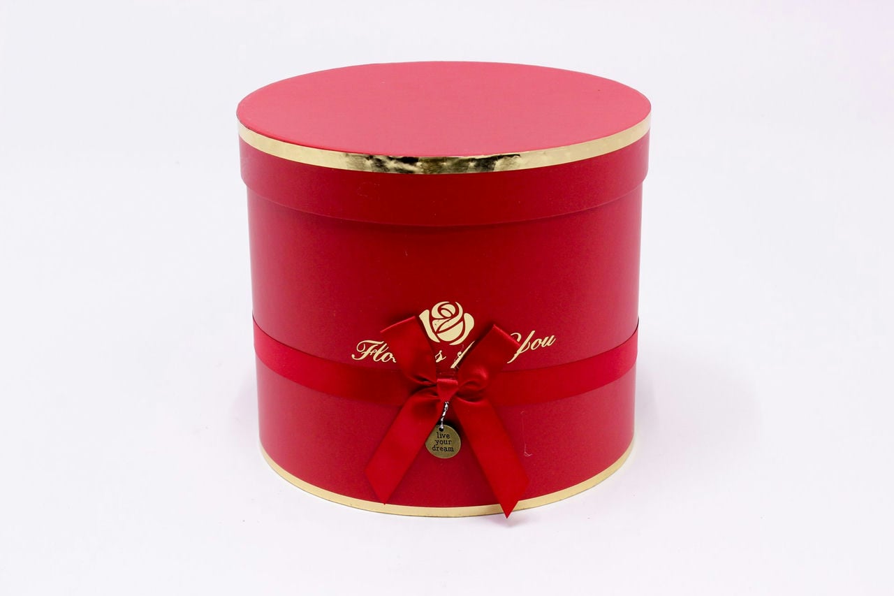 Коробка Цилиндр 22,5*19,5 см "Flowers for you"  Красный (Арт) 7215009/1535-1