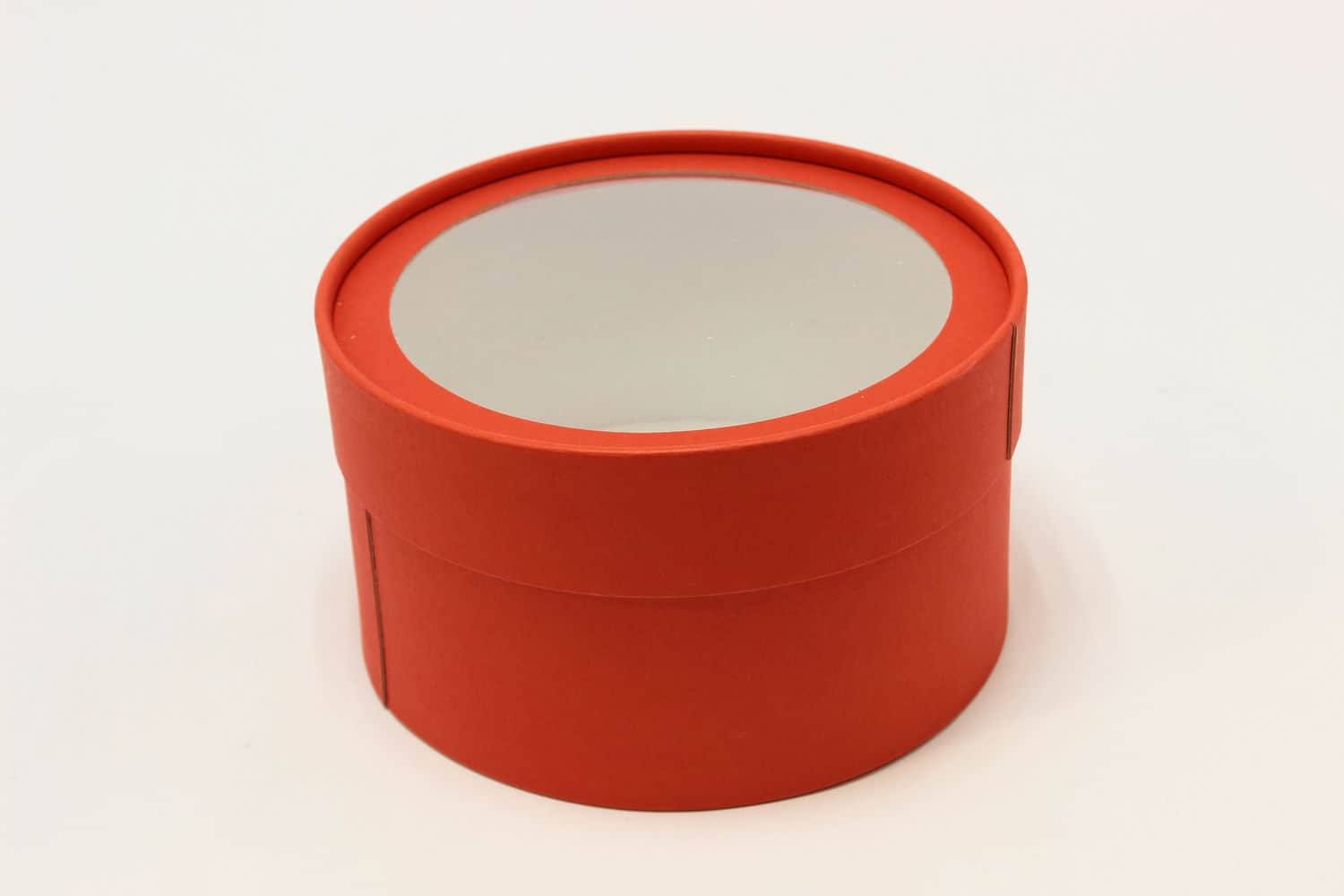 Подарочная коробка круглая с прозрачным окном D16*H9 Красный №12