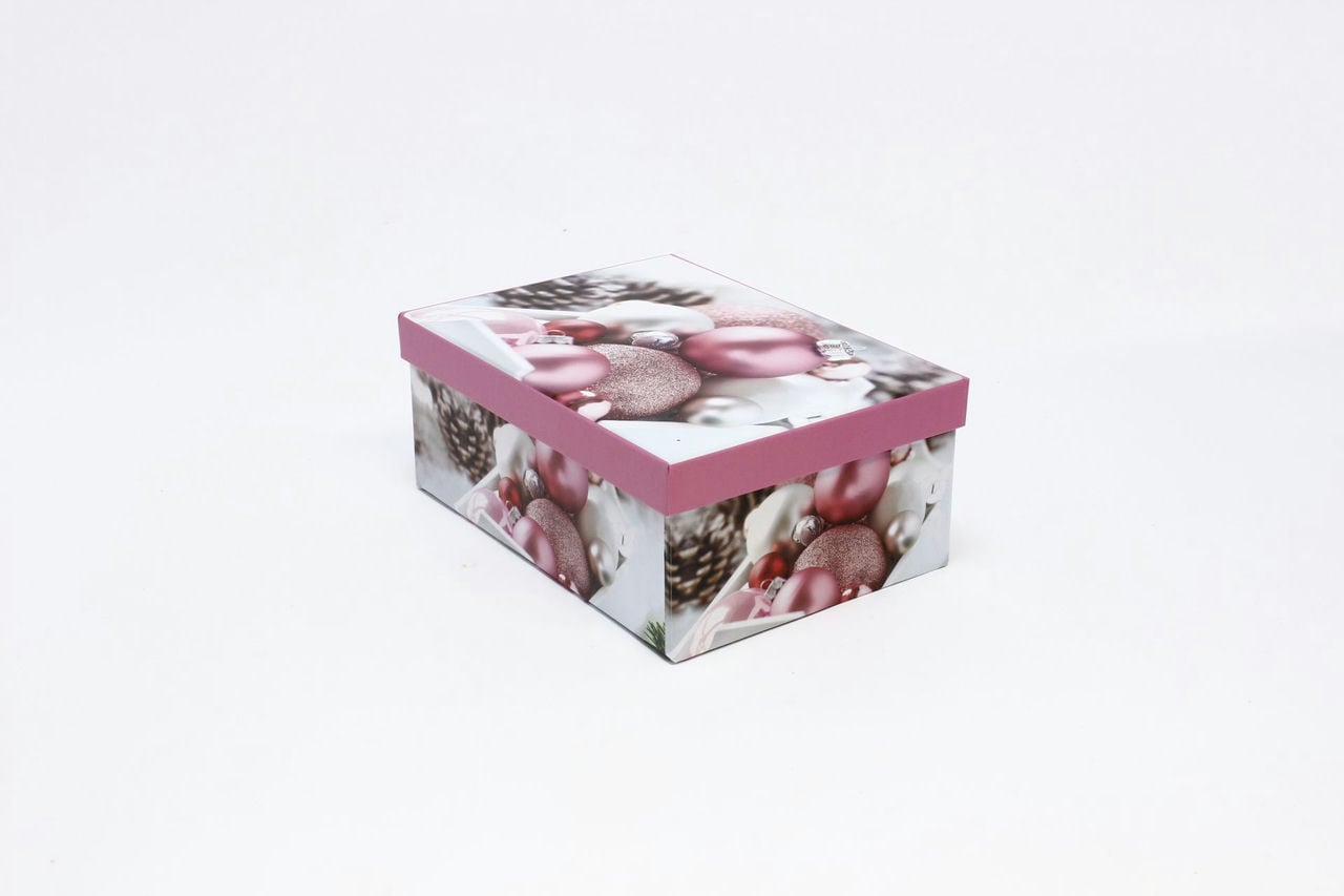 Коробка НГ прямоугольная 23*16,5*9,5 см "Розовые шары" (Арт) 730605/1655-8