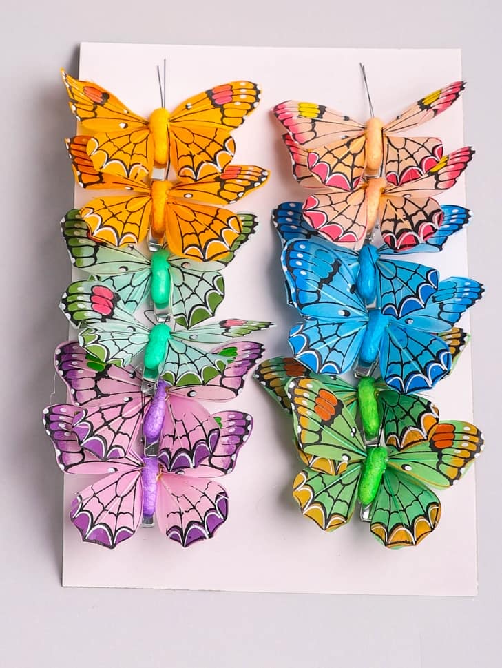 Бабочки  8см на прищепке, (1шт) цветные №1033