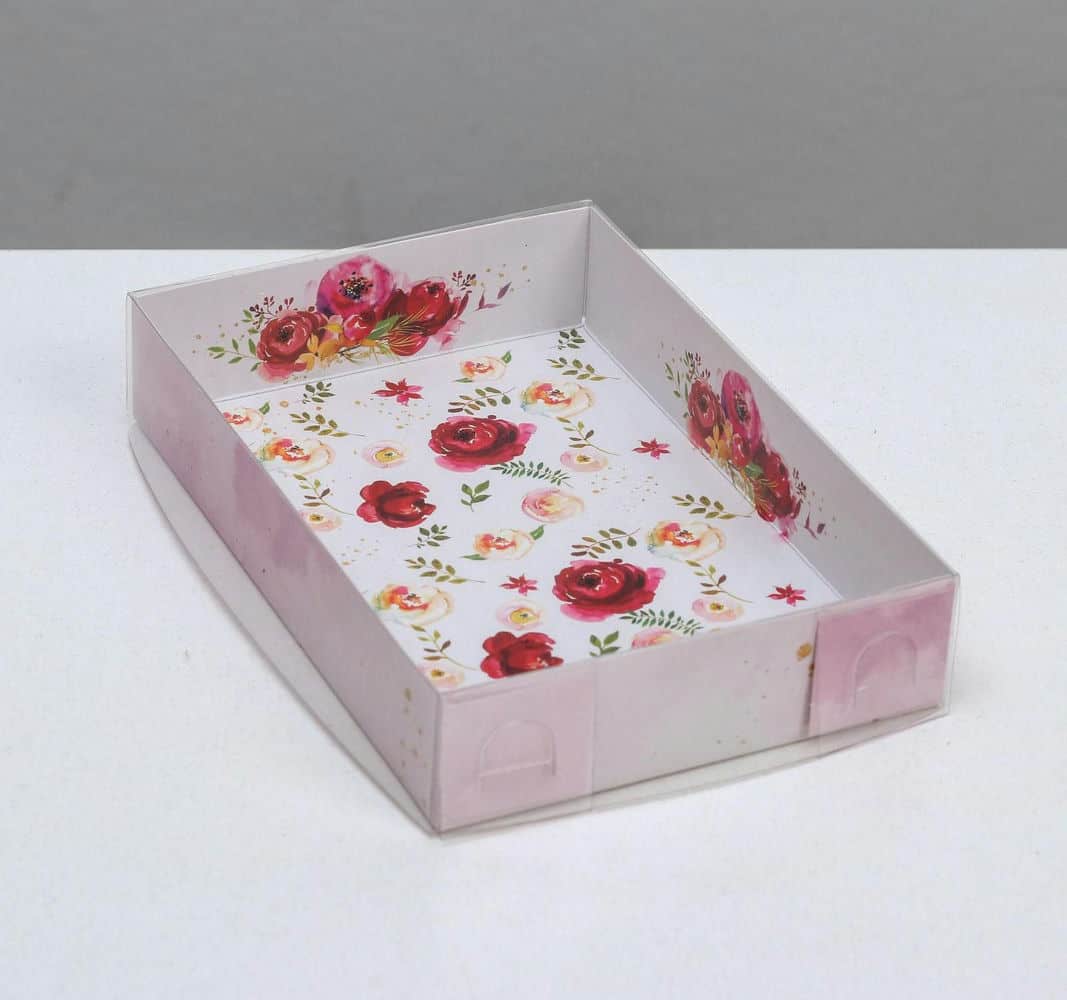 Коробка для макарун с PVC крышкой  «Цветы», 17 х 12 х 3 см 5139815