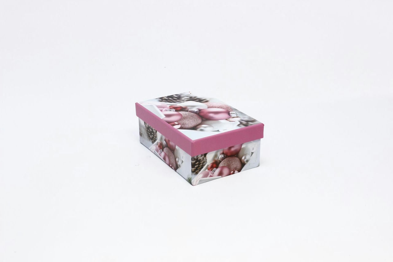 Коробка НГ прямоугольная 19*13*7,5 см "Розовые шары" (Арт) 730605/1655-10