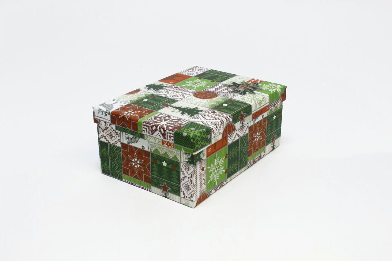 Коробка НГ прямоугольная 24,3*17,6*10,5 см "Новогодние узоры" (Арт) 730604/1330-6