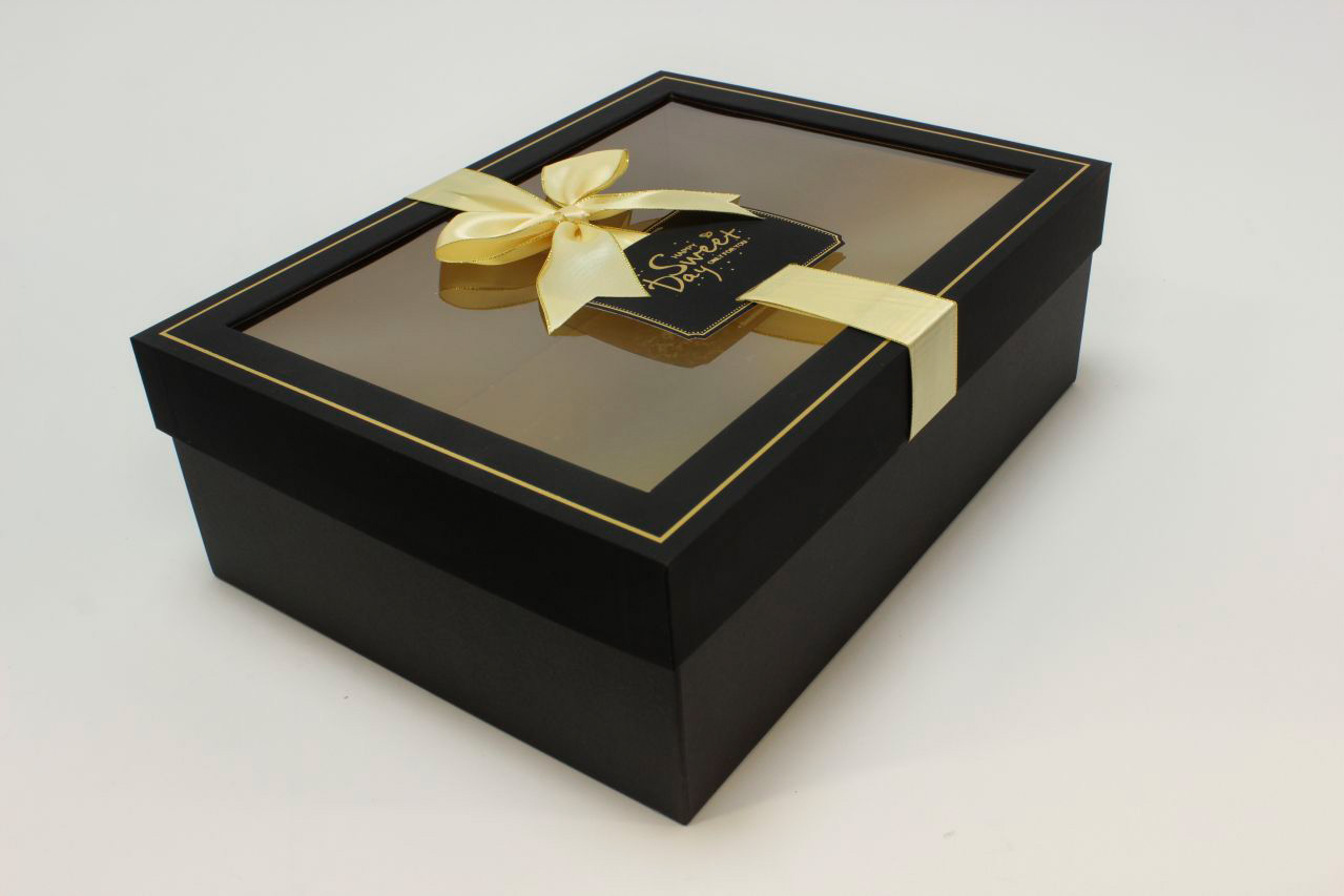 Коробка Прямоугольная с окошком и бантом "luxe" 33,5*25*11,5 см, Чёрный (Арт) 72091306/7-1