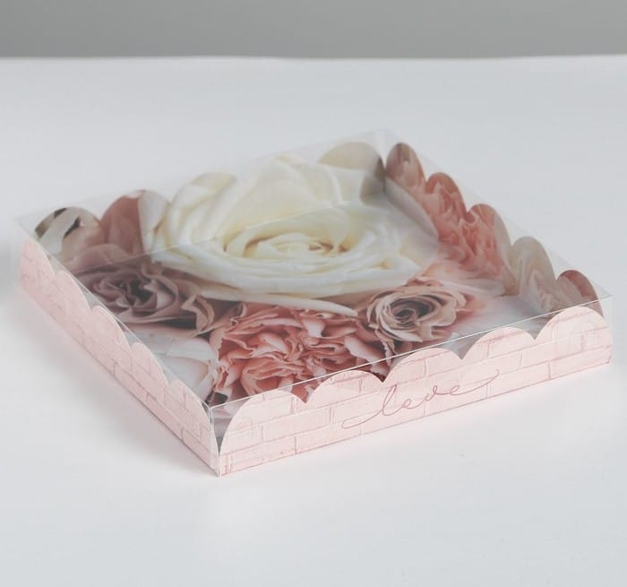 Коробка для кондитерских изделий с PVC-крышкой «My best wishes», 18 × 18 × 3 см (Арт) 4711902