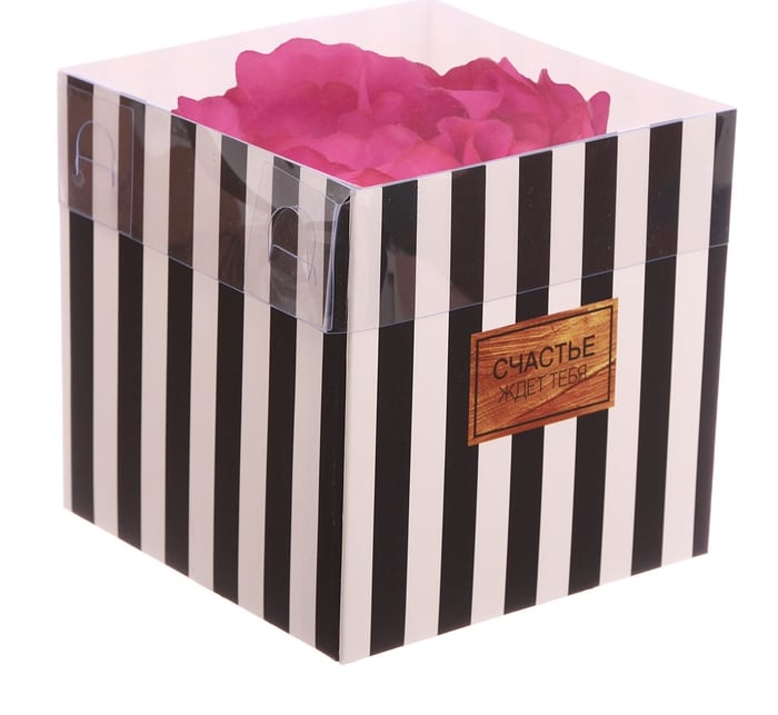 Коробка для цветов с PVC крышкой «Счастье ждёт тебя», 12 × 12 × 12 см 3639700