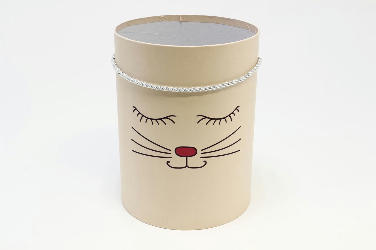 Коробка цилиндр "Котик" 23,5*17 см Розовый (без крышки) (Арт) 88008576-1