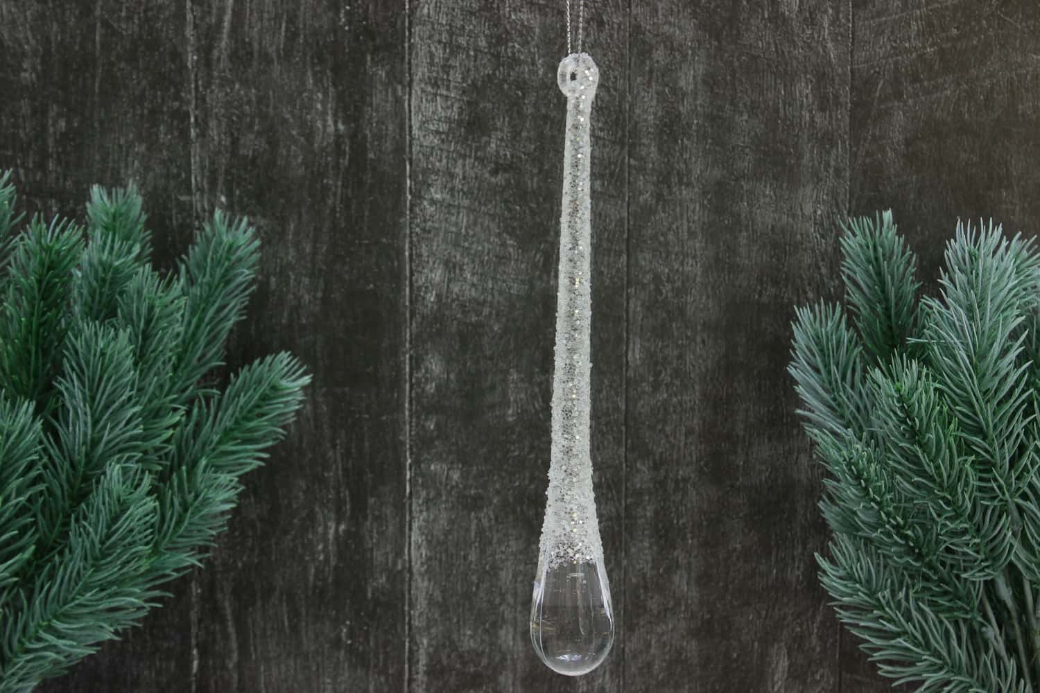 Украшение подвесное Сосулька с глиттером (пластик), 20см, Прозрачный