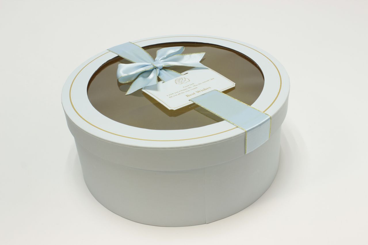 Коробка Круг с окошком и бантом "luxe" 28*11,5 см, Голубой (Арт) 72093301/5-1