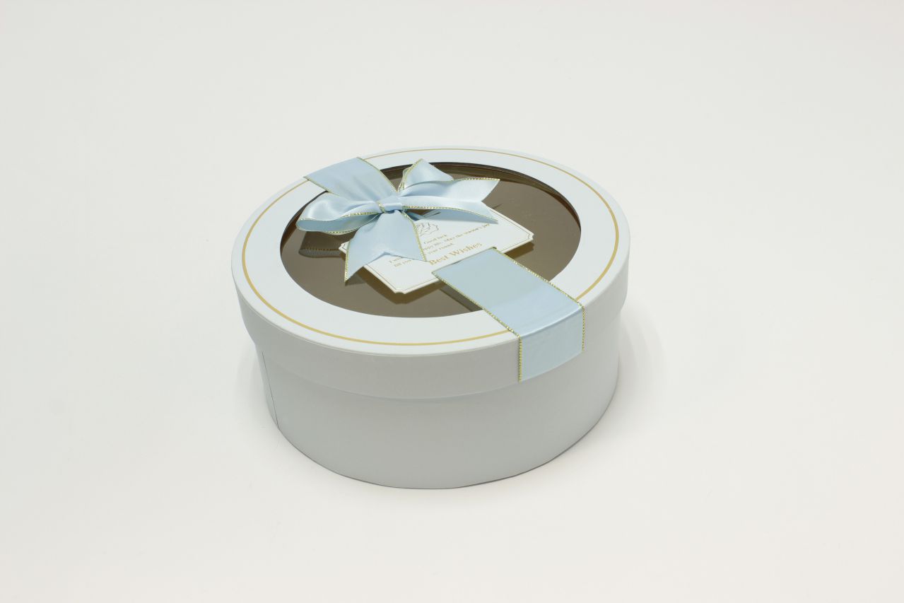 Коробка Круг с окошком и бантом "luxe" 21*8,5 см, Голубой (Арт) 72093301/5-3