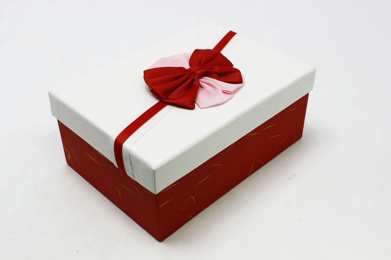 Коробка прямоугольник "Праздник" крышка Белая/Красный 23*16*9,5 см (Арт) 4829738-1А