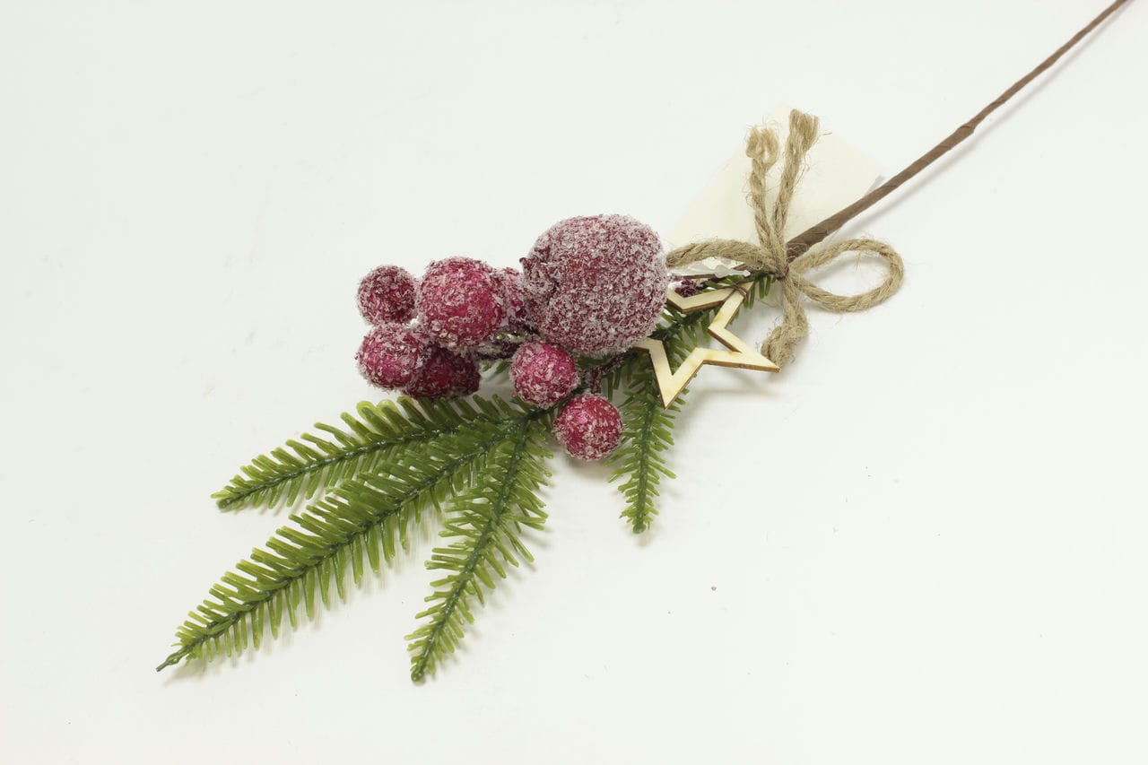 Ветка с заснеженными ягодами и звездочкой, H43 см