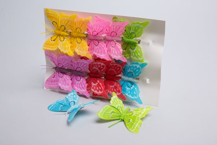 Бабочки  8см на прищепке, (цена за 1шт) цветные "287414"