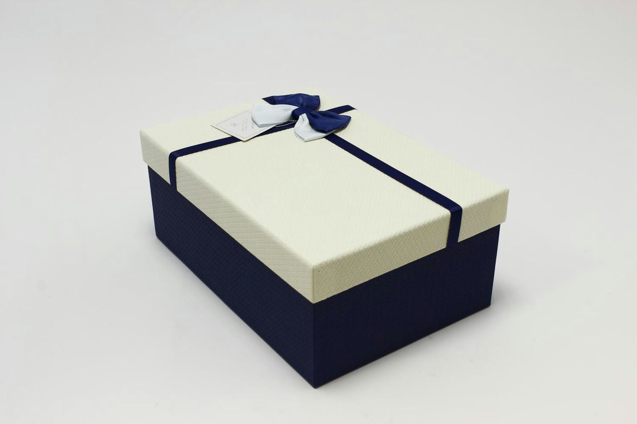 Коробка прямоугольник с бантом 23*16*9,5 см, синия/белая крышка (Арт) 720614/14-1А