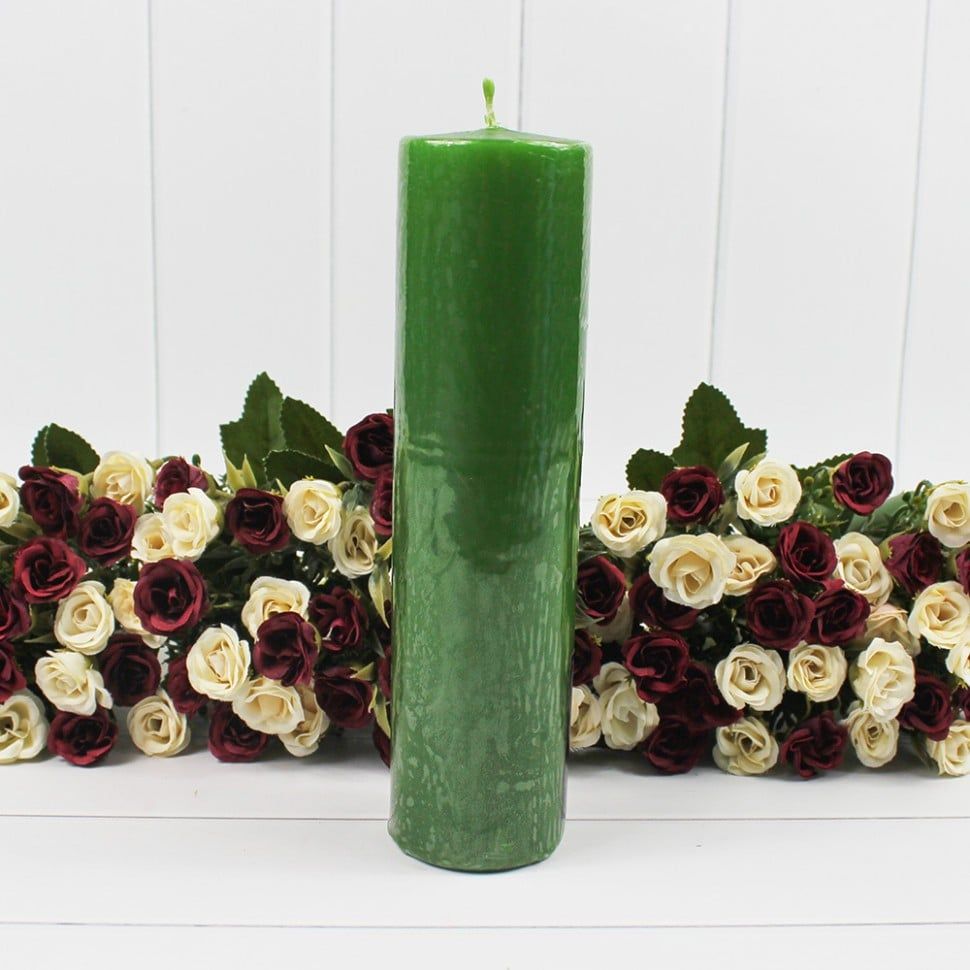 Свечи для декора - Цилиндр 50 мм Н200 мм, "парафиновая" зеленый