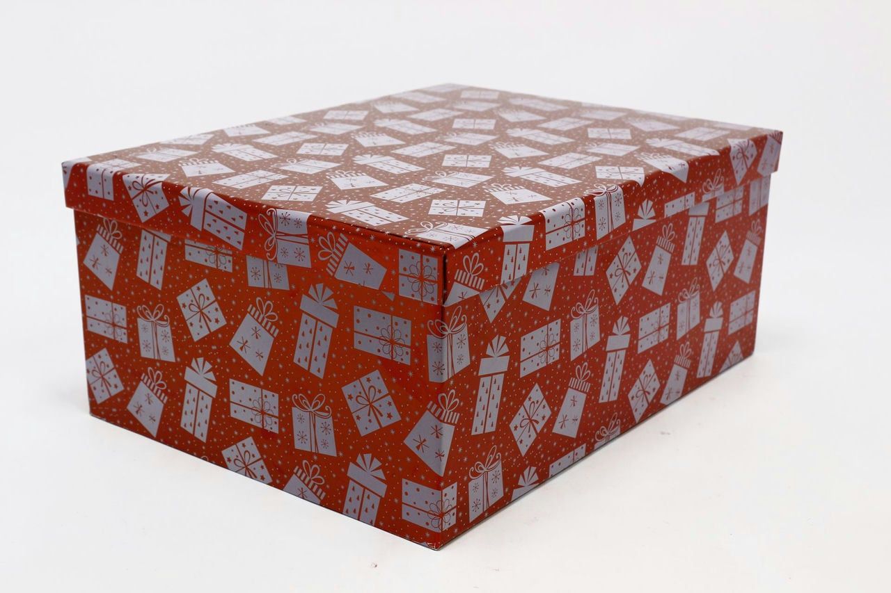 Коробка НГ прямоугольная 35*27*15,5 см "Подарки" Красный (Арт) 730605/1637-2