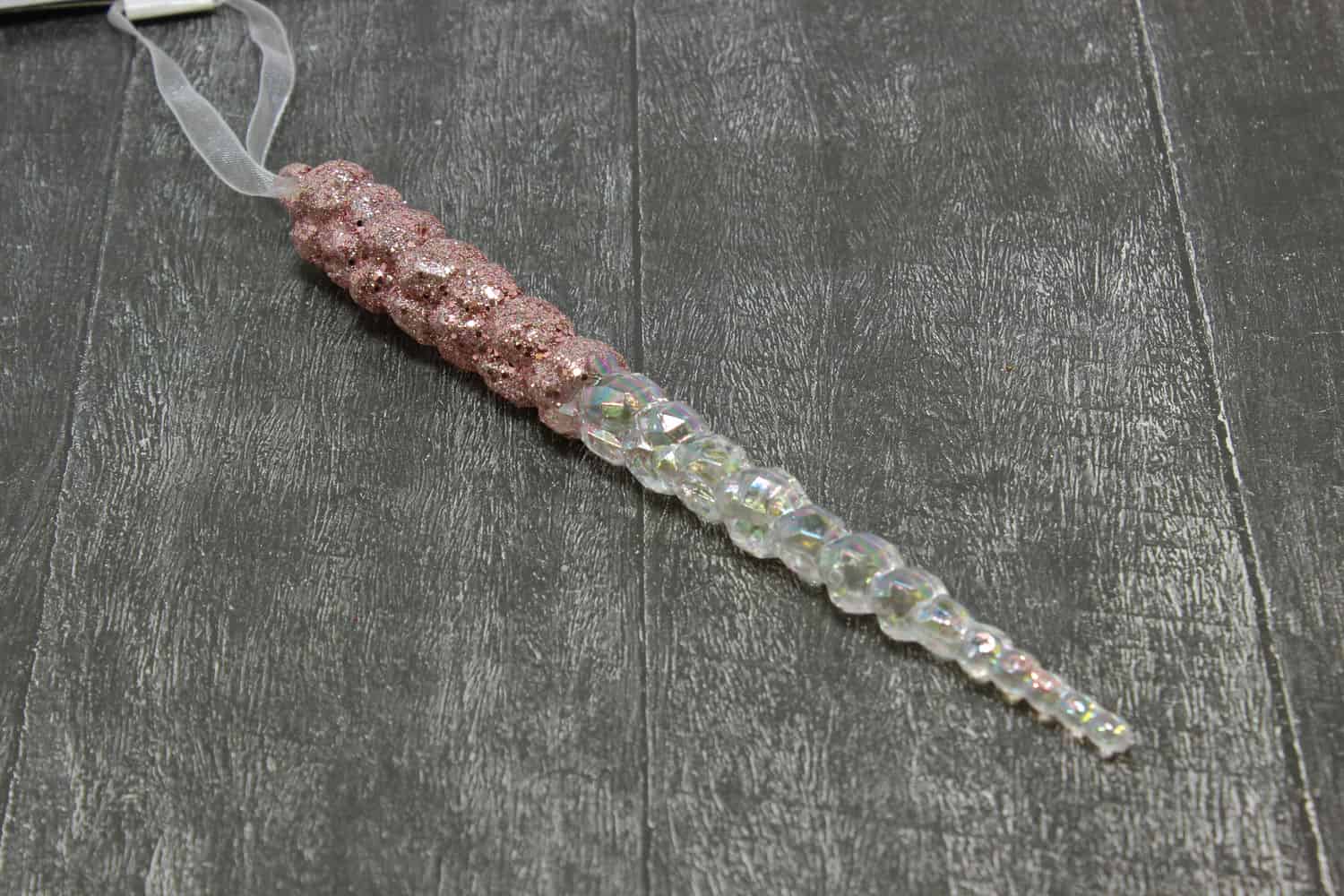 Украшение подвесное Сосулька с глиттером (пластик), 17,5см, Розовый