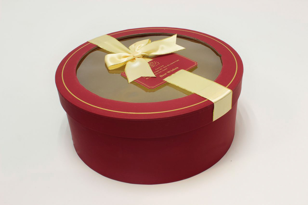 Коробка Круг с окошком и бантом "luxe" 28*11,5 см, Красный (Арт) 72093301/2-1