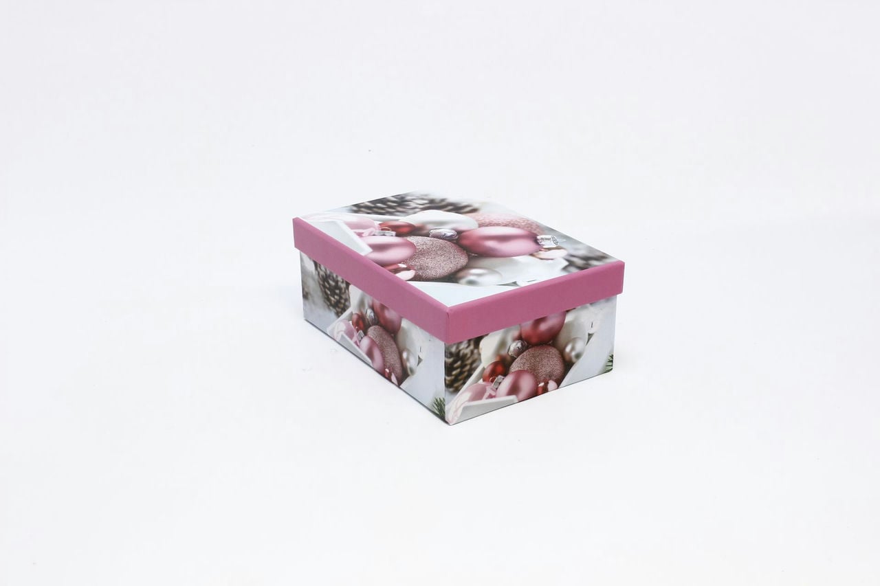 Коробка НГ прямоугольная 21*15*8,5 см "Розовые шары" (Арт) 730605/1655-9