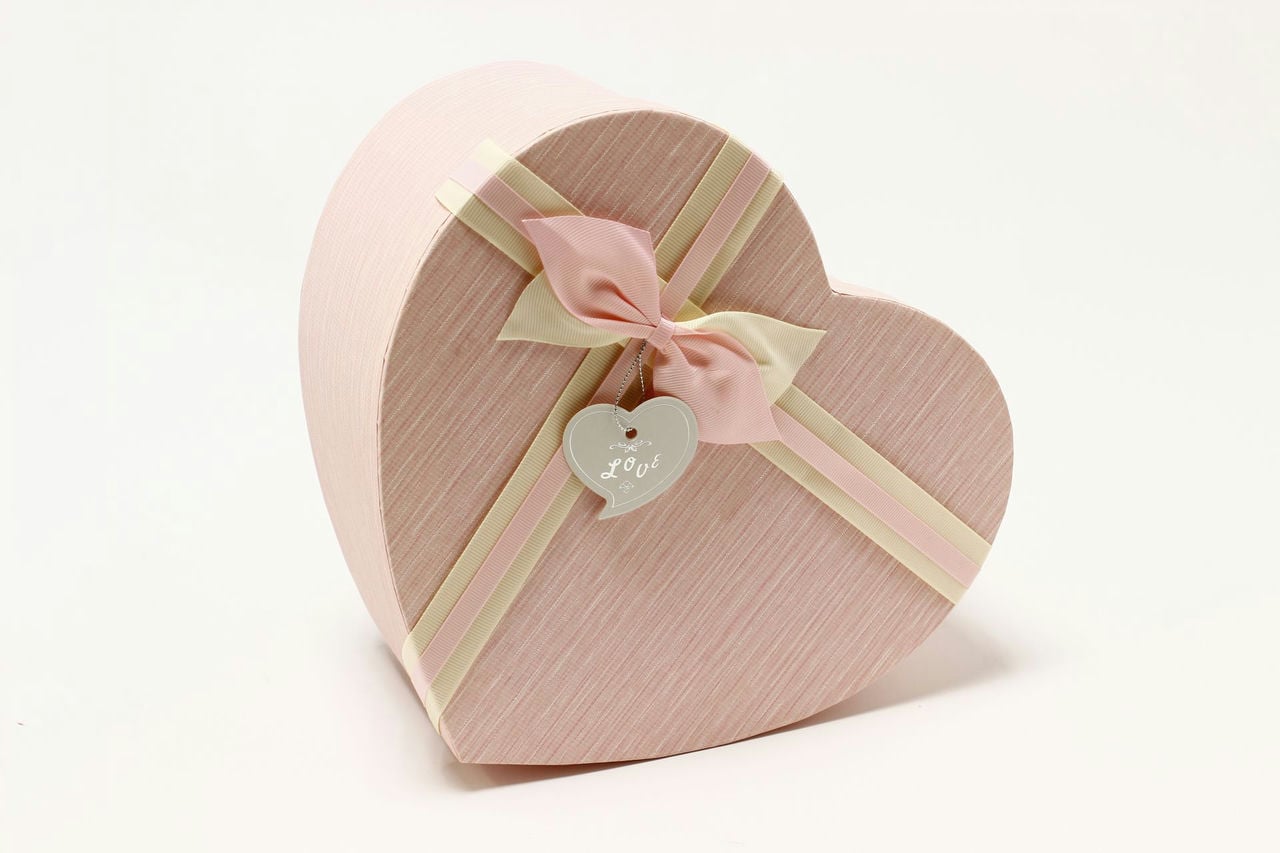 Коробка "сердце" 26*23*13 см, с двухцветным бантом, Розовый (Арт) 720321/2-1
