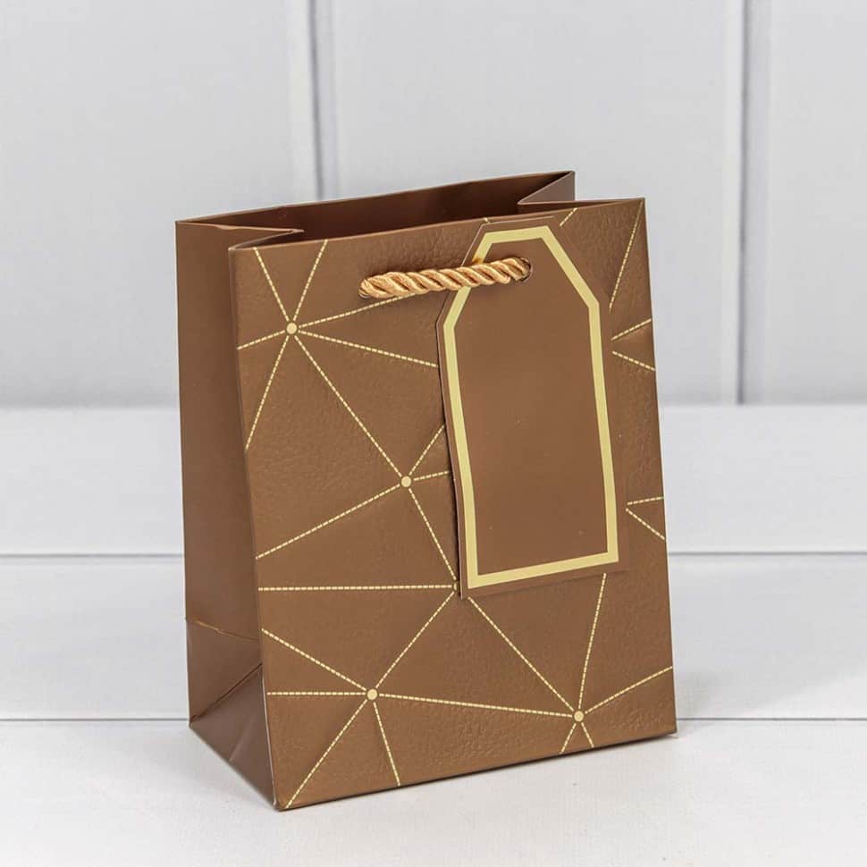 Пакет подарочный с тиснением "Треугольники" Бронзовый 12*15*7 см