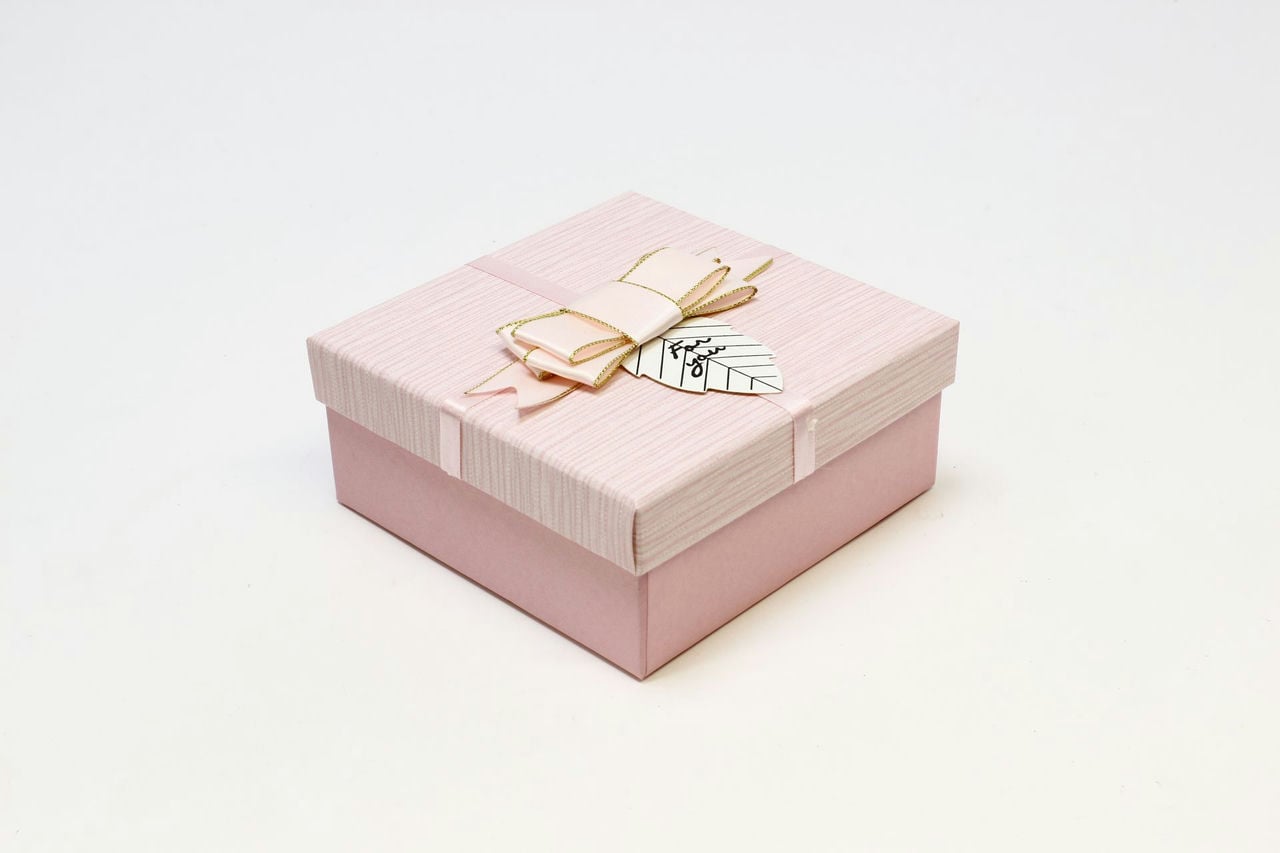 Коробка квадрат 15*15*6,5 см с бантом "For You" Розовый (Арт) 7201530/9-3