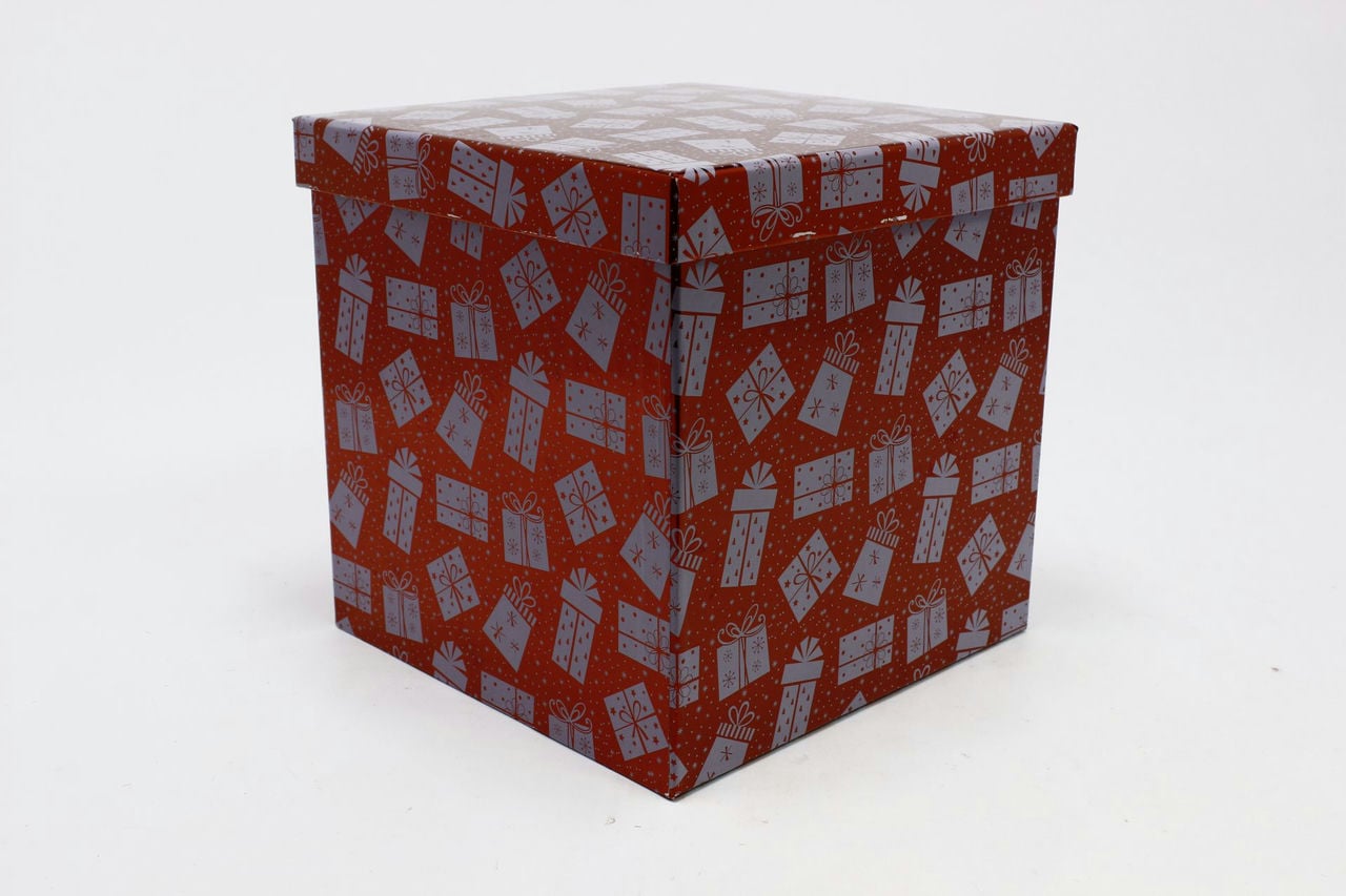 Коробка НГ Куб "Подарки" Красный 24,5*24,5см (Арт) 730601/1637-2