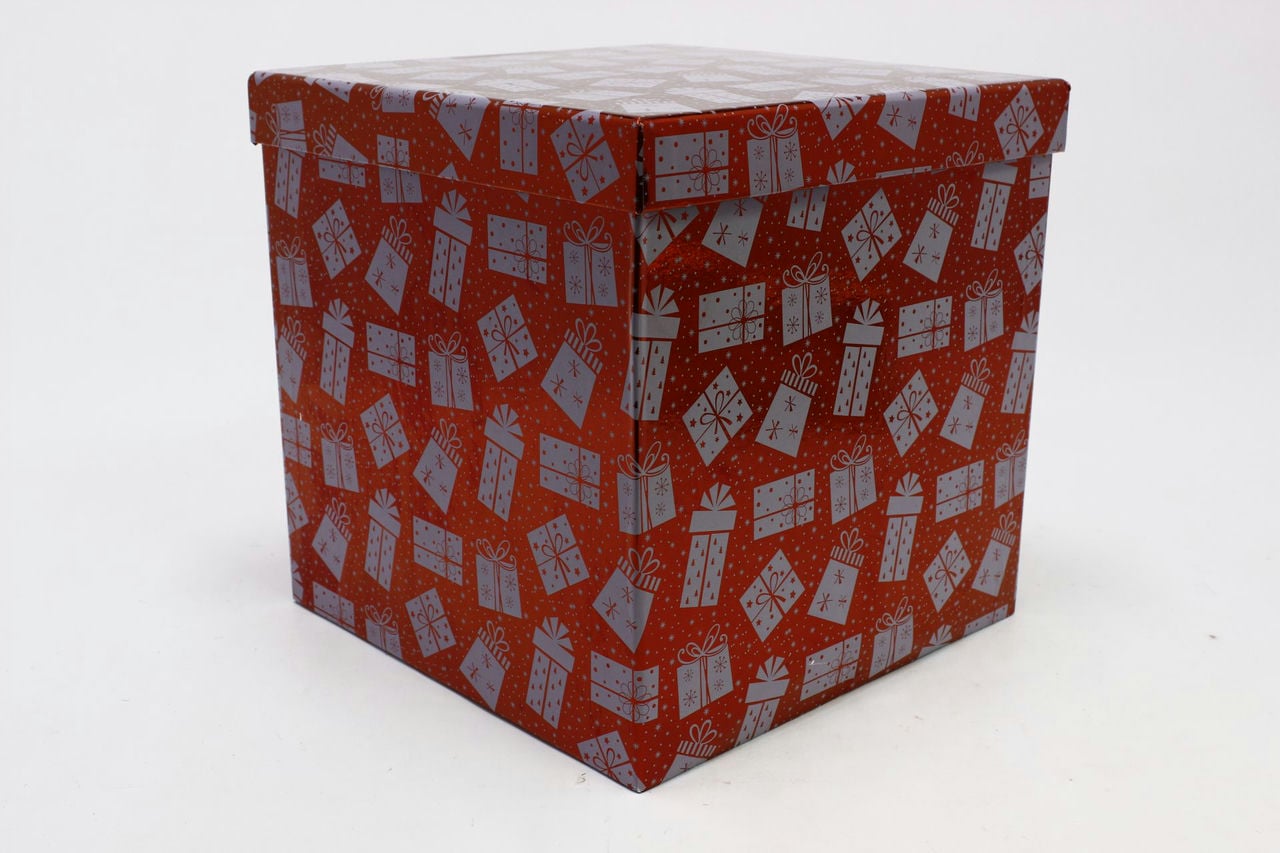 Коробка НГ Куб "Подарки" Красный 26,5*26,5см (Арт) 730601/1637-1