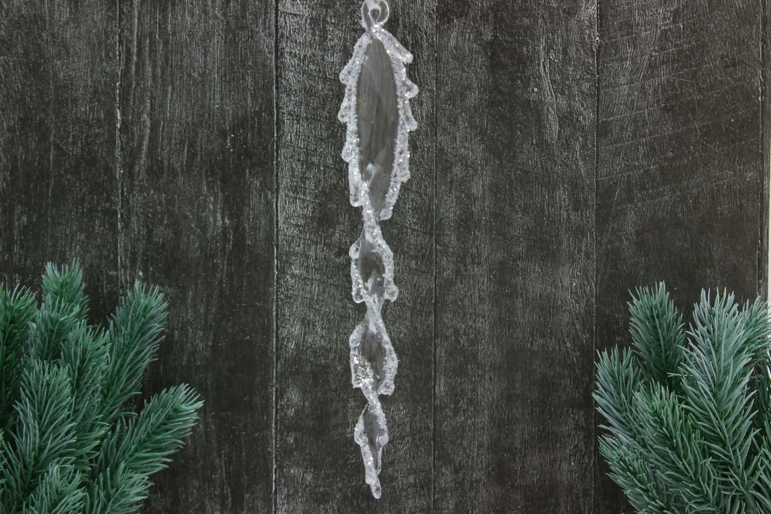 Украшение подвесное Сосулька с глиттером (пластик), 22,5см, Прозрачный/белый