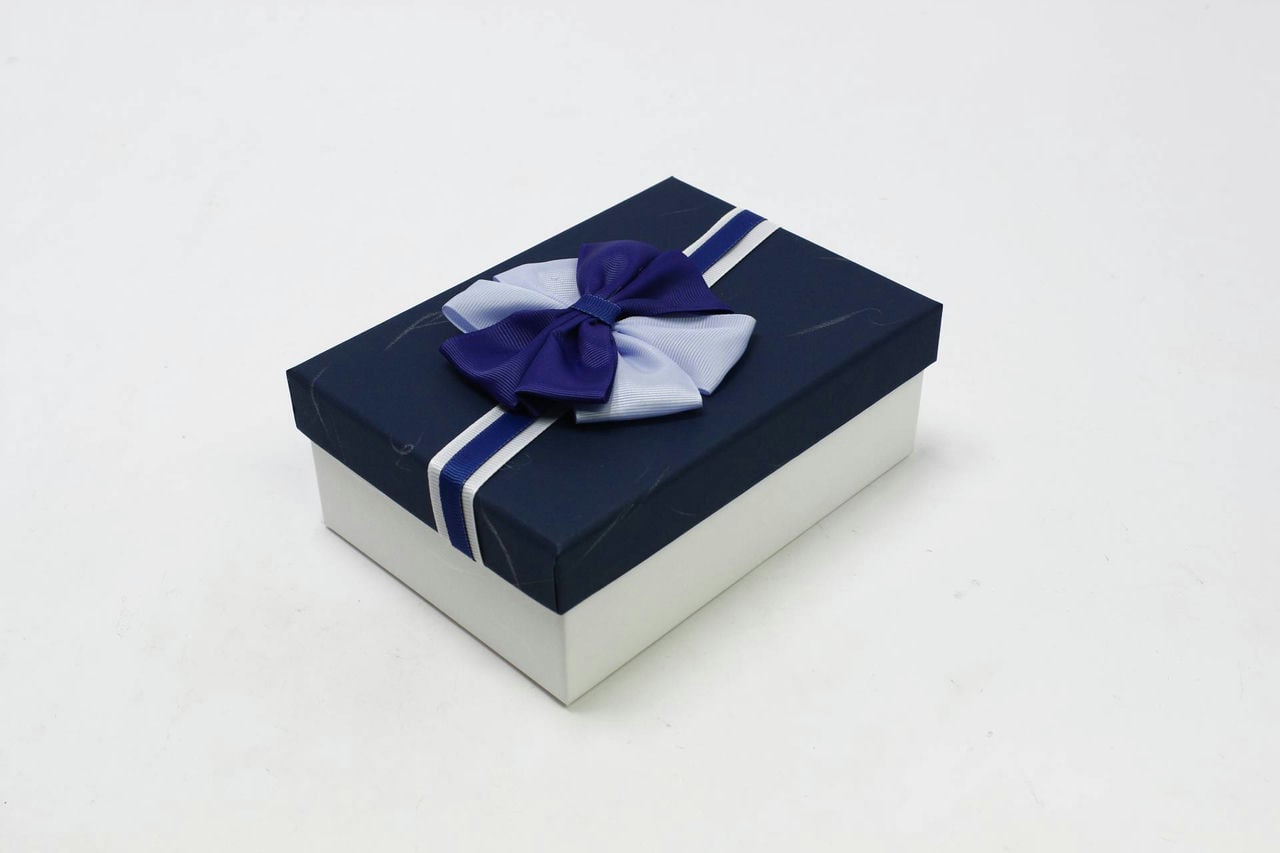 Коробка прямоугольник "Праздник" крышка Синяя/Белый 19*12*6,5 см (Арт) 4829740-3Б